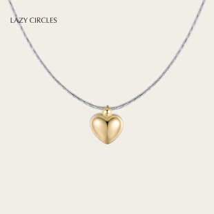 LAZY CIRCLES饱满爱心吊坠银项链配饰女朋友礼物轻奢简约锁骨链