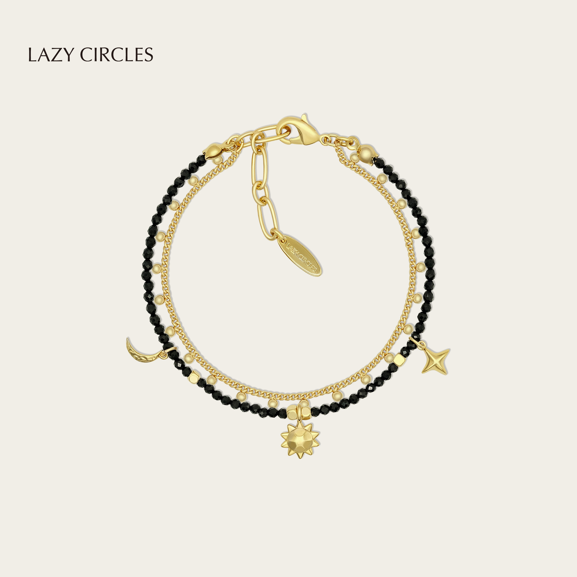 LAZY CIRCLES暖日流光手链女朋友红礼物太阳双层叠戴串珠链条首饰
