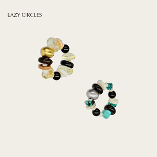LAZY 配饰 CIRCLES水晶戒指天然石串珠可调节指环男女同款