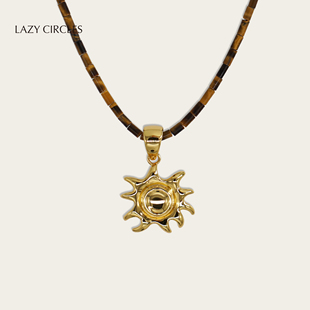 LAZY CIRCLES虎眼石太阳项链串珠原创设计高级轻奢美拉德毛衣链