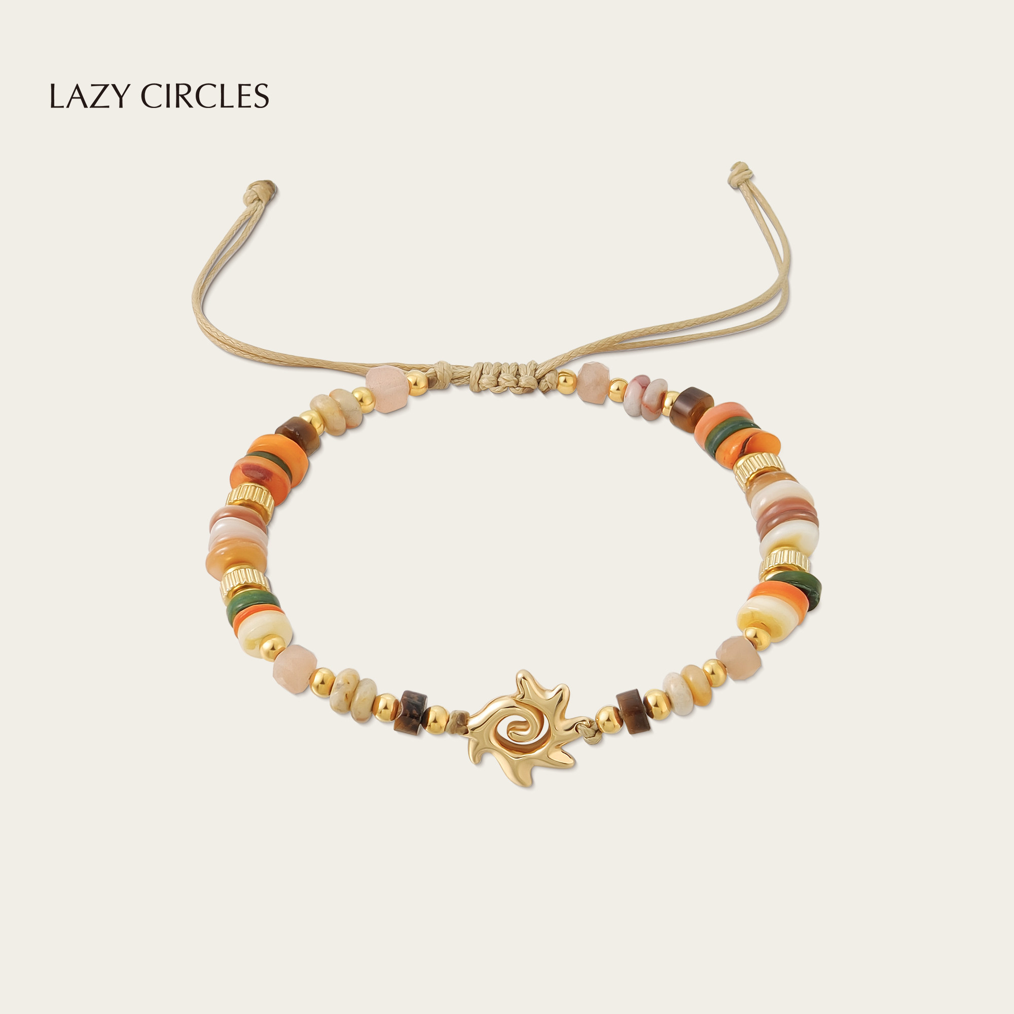 李宇春同款LAZY CIRCLES假日太阳手链女手工编织贝壳橘色串珠手饰图片