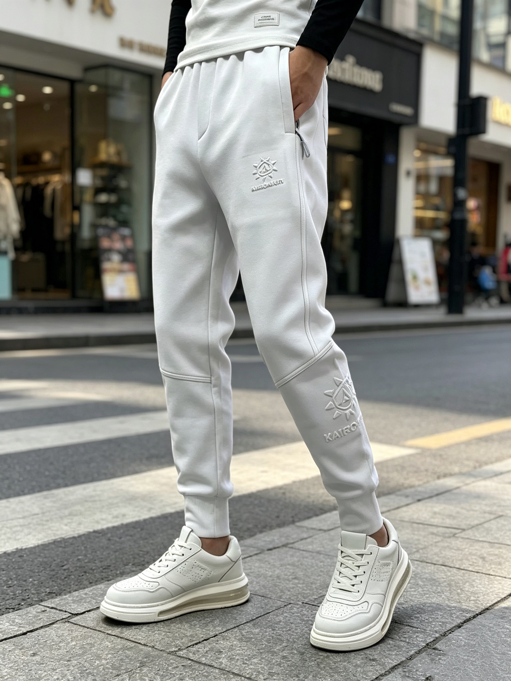 男士高端压纹束脚卫裤秋季潮流宽松休闲裤弹力显瘦运动百搭小脚裤
