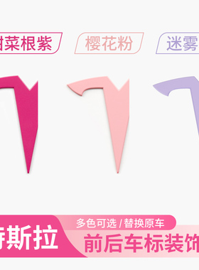 新老特斯拉modelY甜菜根紫色车标model3粉色丫车标贴覆盖款装饰
