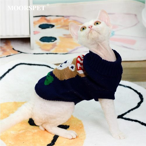 MOORSPET无毛猫衣服秋冬装保暖公猫帅气小猫咪德文衣服宠物猫毛衣