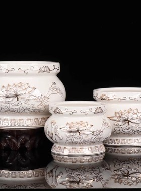 上供居室白浮雕香炉供堂香炉用品