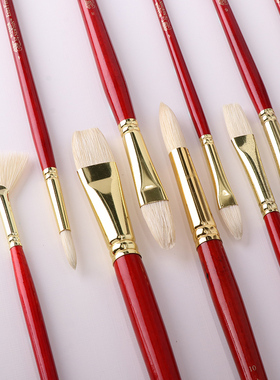 英国温莎牛顿进阶画家专用油画笔猪鬃毛丙烯颜料绘画平头长杆学生初学者艺术家榛形扇形圆头勾线单支排笔套装