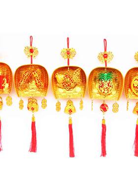 春节喜庆红花生簸箕挂件