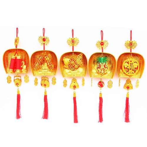 春节喜庆红花生簸箕挂件