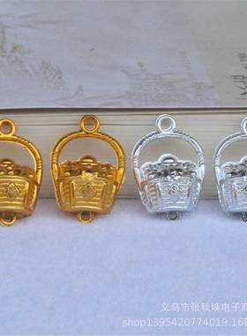 镀金银色小花篮DIY配件