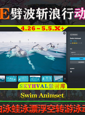 UE4.26-5.5.X虚幻动画 Swim Animset 自由泳蛙泳游泳漂浮潜水动作
