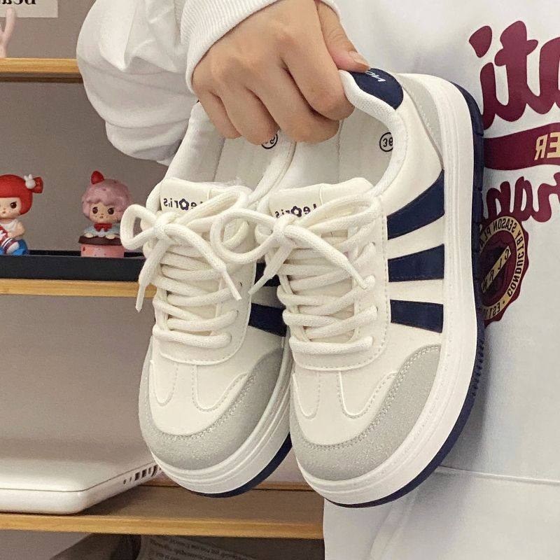 韩系奶fufu小白鞋女2025春季厚底小众设计感休闲板鞋圆头面包鞋子,女鞋,休闲板鞋,淘宝优惠券,粉丝福利购,淘宝优惠卷