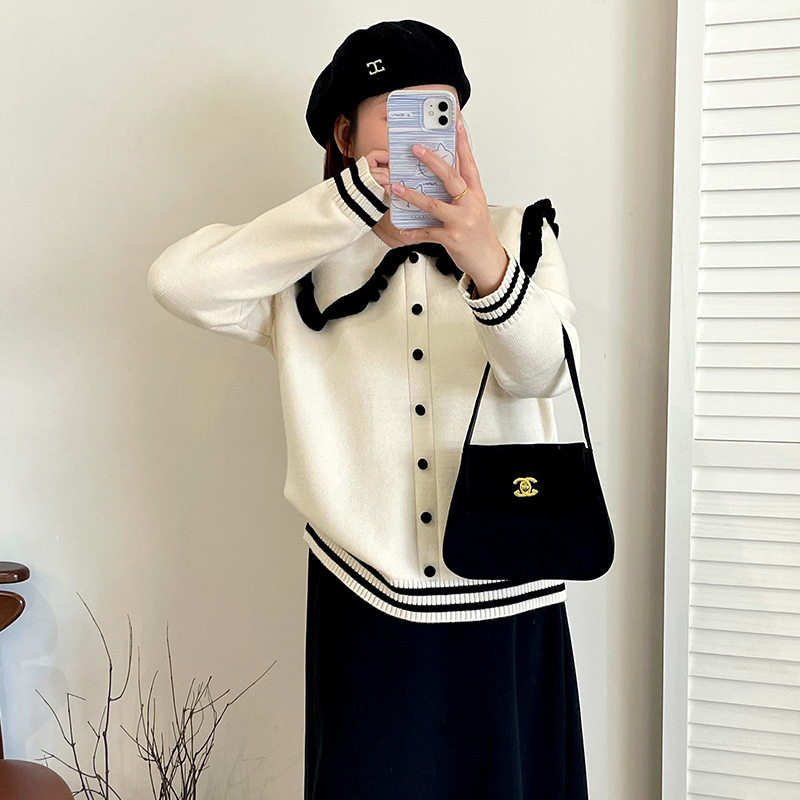 大码女装娃娃领针织衫女2025冬胖mm宽松休闲甜美学院风毛衣23353