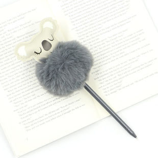现货卡通造型动物毛球笔考拉毛球解压中性笔跨境韩版可爱圆珠笔