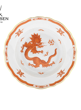 德国MEISSEN梅森陶瓷红色明之神龙西餐盘欧式送礼家用餐具纯手绘