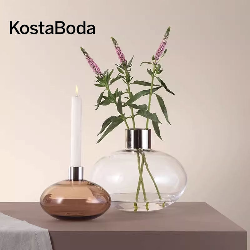 KOSTA BODA进口水晶玻璃 PLUTO复古透明烛台ins北欧家居烛台摆件