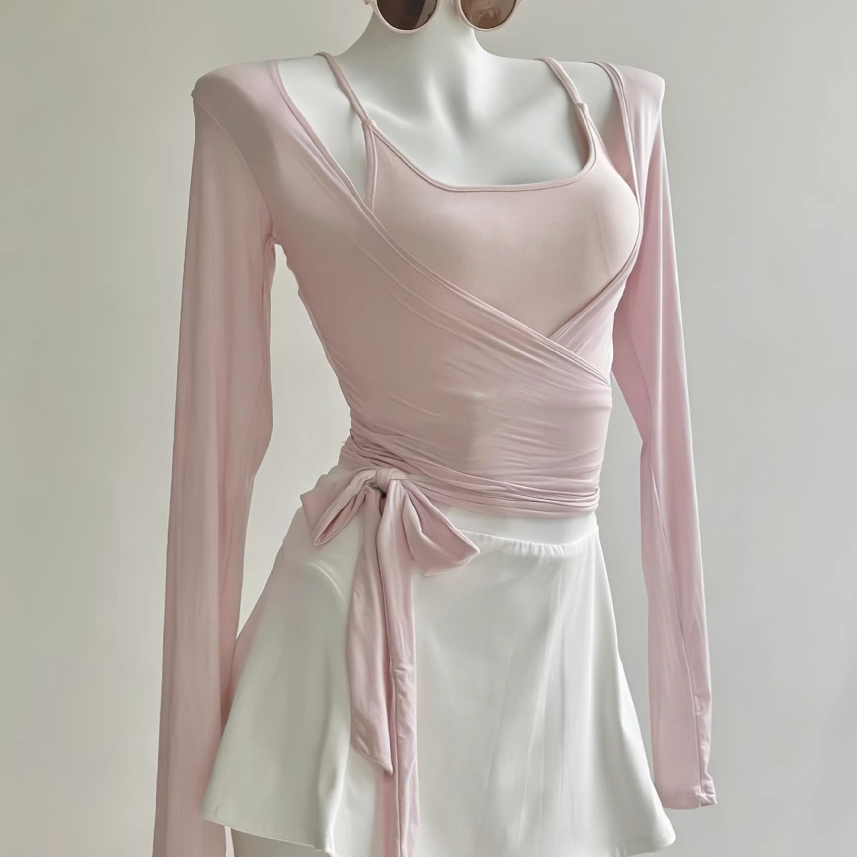 祖儿兔兔&middot;磨毛交叉绑带罩衫肤粉瑜伽服套装