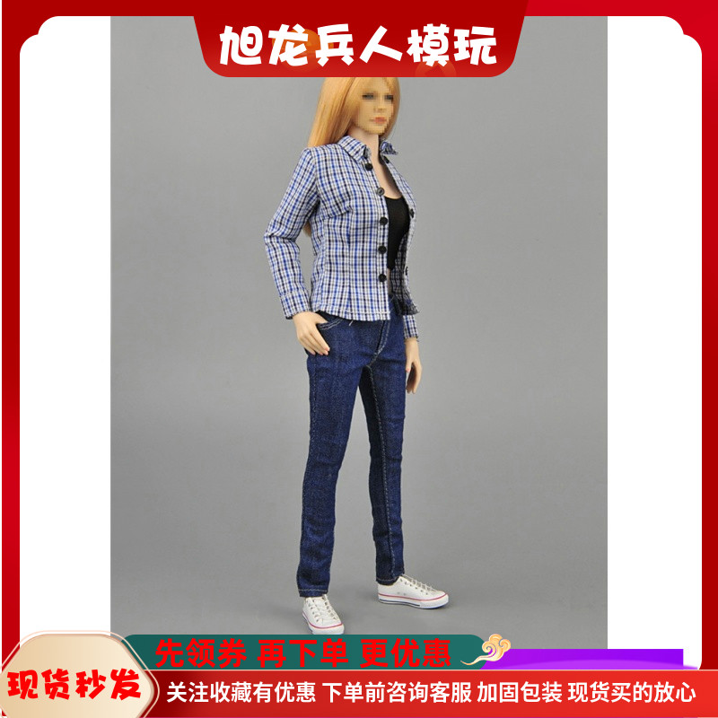 现货 ZYTOYS 1/6 女兵人 ZY5012 女装 蓝色格子牛仔套装衣服模型
