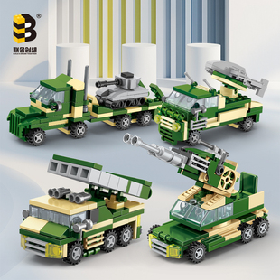 军事拼装积木导弹运载车防空导弹车坦克装甲车军舰飞机越野车玩具