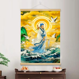 吕祖挂画吕洞宾画像挂画全真道纯阳子吕祖像孚佑帝君家居卷轴挂画