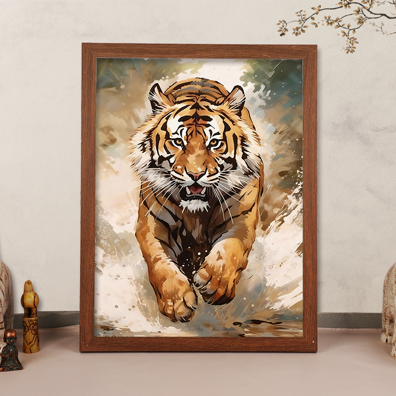 猛虎下山老虎画像相框摆件挂画