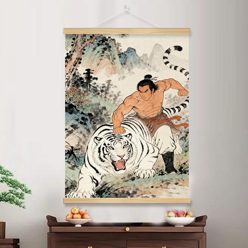 武松打虎图画像护宅挂画化解西邻高镇白虎卷轴画武松挂画家宅安宁
