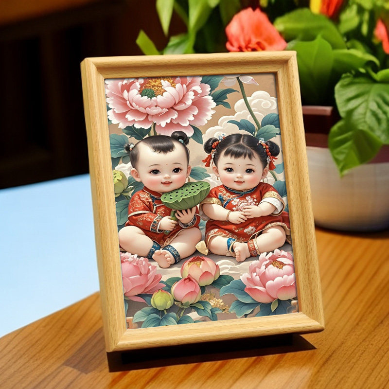 龙凤胎宝宝画报挂画求送子图片助孕备孕可爱男女宝双胞胎照片海报