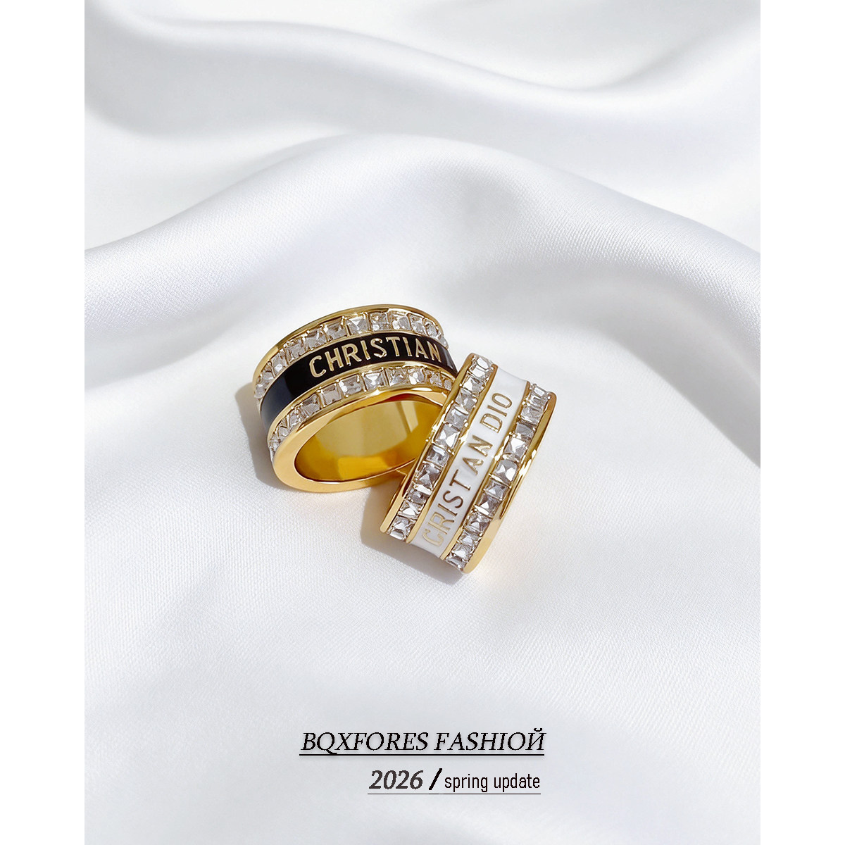 「BQXFORES」绝美！25S字母镶钻耳环女高级感精致戒指项链套装