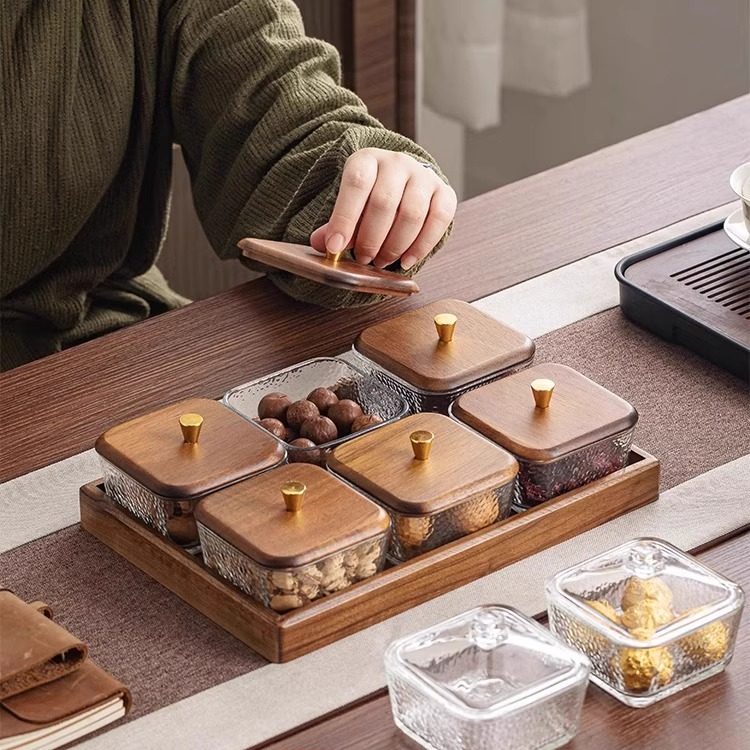轻奢胡桃木果盘零食盘家用分格创意干果盘点心糖玻璃碗碟水果盘子,餐饮具,果盆/果盘/果篮,淘宝优惠券,粉丝福利购,淘宝优惠卷