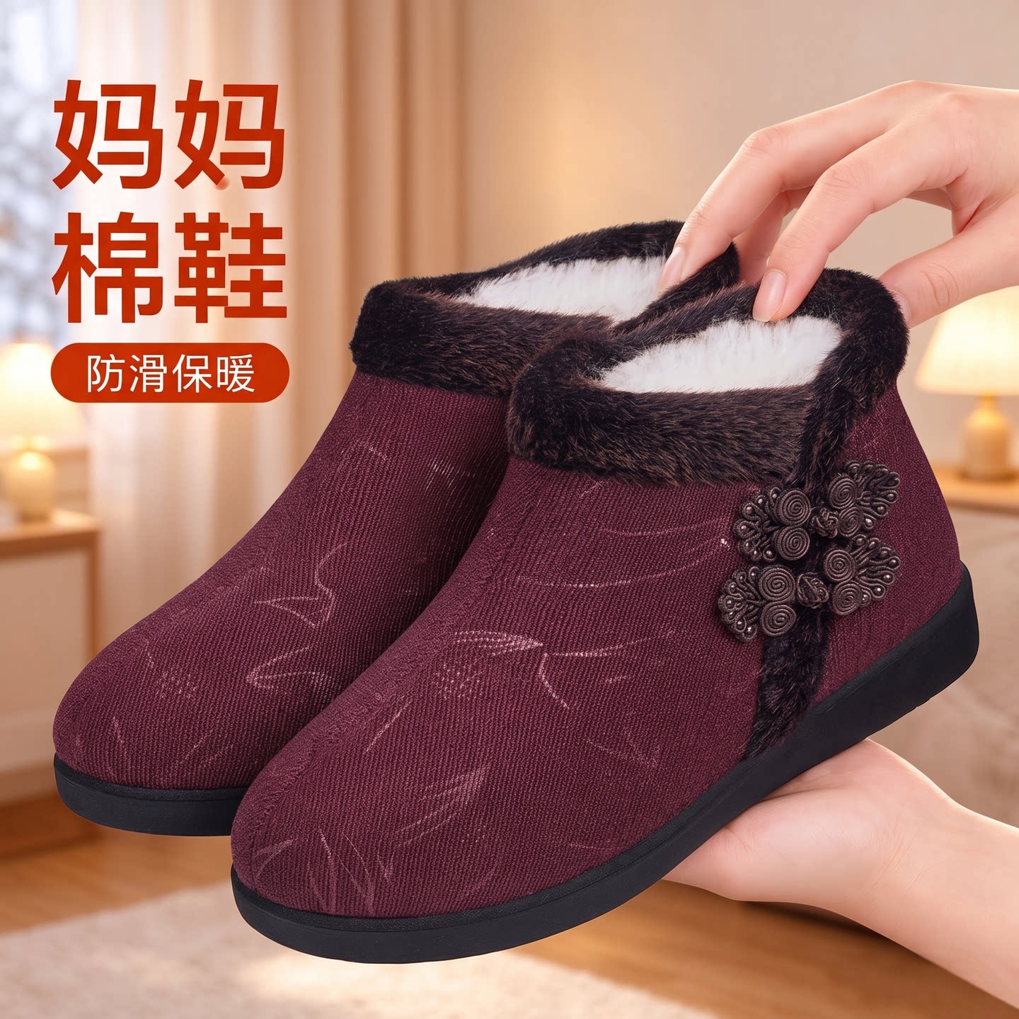 老北京棉鞋女正品冬季加厚羊毛加绒保暖老太太棉靴老人防滑妈妈鞋