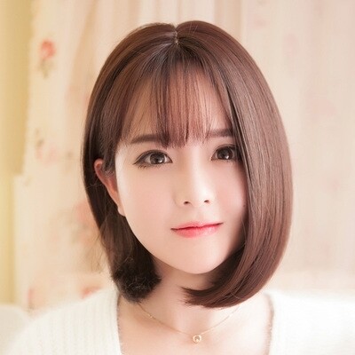 假发女空气刘海中分网红抖音齐肩短发全头套圆脸大脸波波头短直发