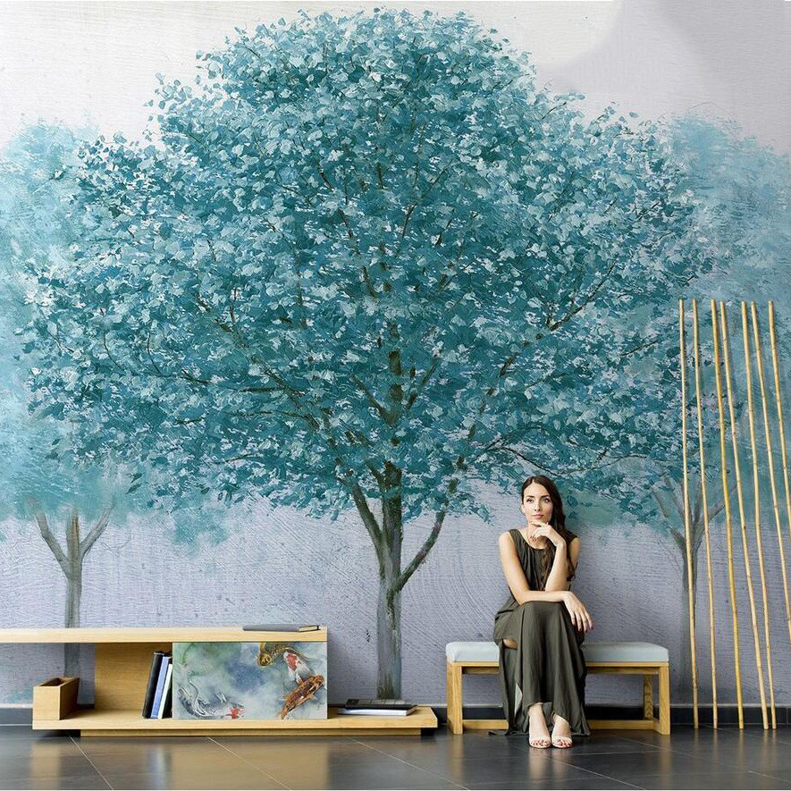 北欧抽象发财树林森林客厅电视背景墙纸沙发无缝壁纸大型壁画墙布