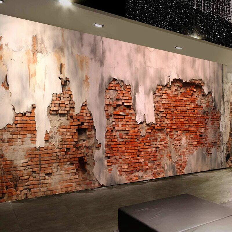 3D砖墙串串火锅餐厅装修壁纸复古工业风水泥墙纸烧烤饭店背景墙布