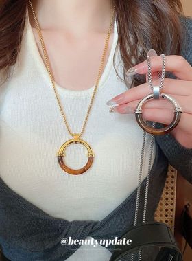 树脂几何圆形拼接吊坠项链复古