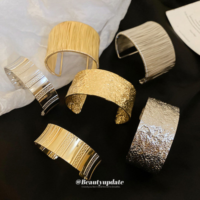 冷淡风简约金属格纹手镯欧