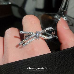 韩系ins锆石蝴蝶结开口戒指冷淡风优雅气质食指戒轻奢高级感指环