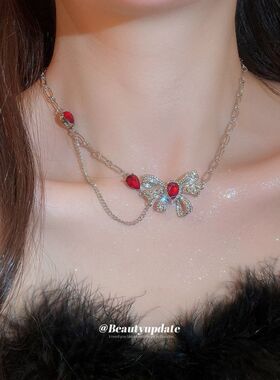 甜酷风镶钻蝴蝶结项链个性潮流