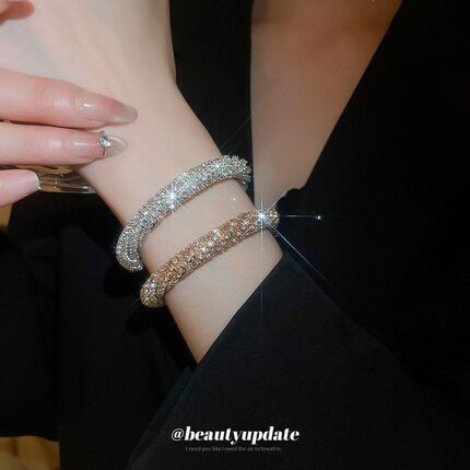 Diamond-Encrusted Threaded Round Open Bracelet, European and American Retro Niche Fashion Versatile Bracelet, Light Luxury High-End Jewelry for Women