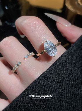 新款锆石椭圆形开口戒指简约时尚