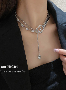 欧美时尚设计链条拼接镶钻项链