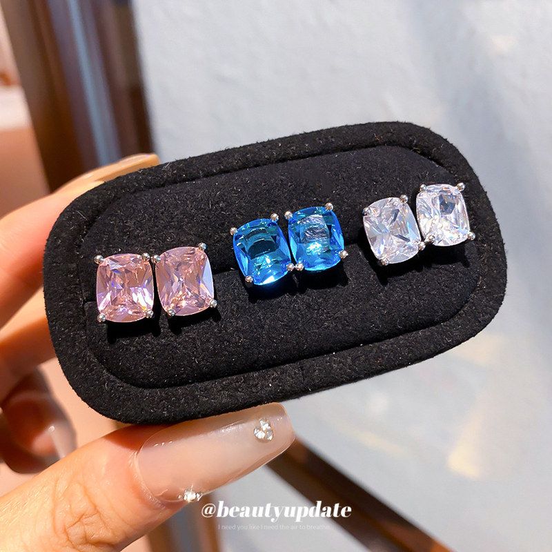 韩系ins风超闪锆石椭圆形耳钉女