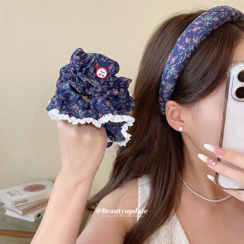 复古布艺小碎花大肠发圈女款慵懒