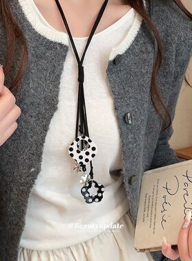 韩系波点板材花朵吊坠项链休闲