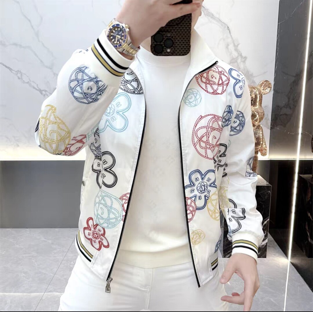 2026春季新款男士个性印花潮流休闲薄款百搭薄款立领夹克外套男装