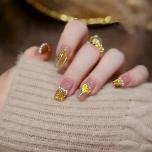 落日霞光秋冬新款鎏金琥珀猫眼美甲学生新年甲显白可拆卸穿戴甲