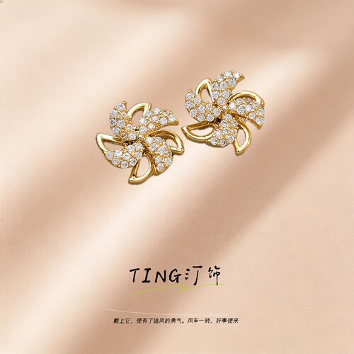 tiana可旋转风车耳环气质925