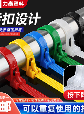 可松式活扣尼龙扎带彩色塑料扎线带可重复使用固定封口轧带可拆卸