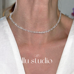 LLuStudio碎钻银河清冷感白水晶锁骨链月光感温柔项链