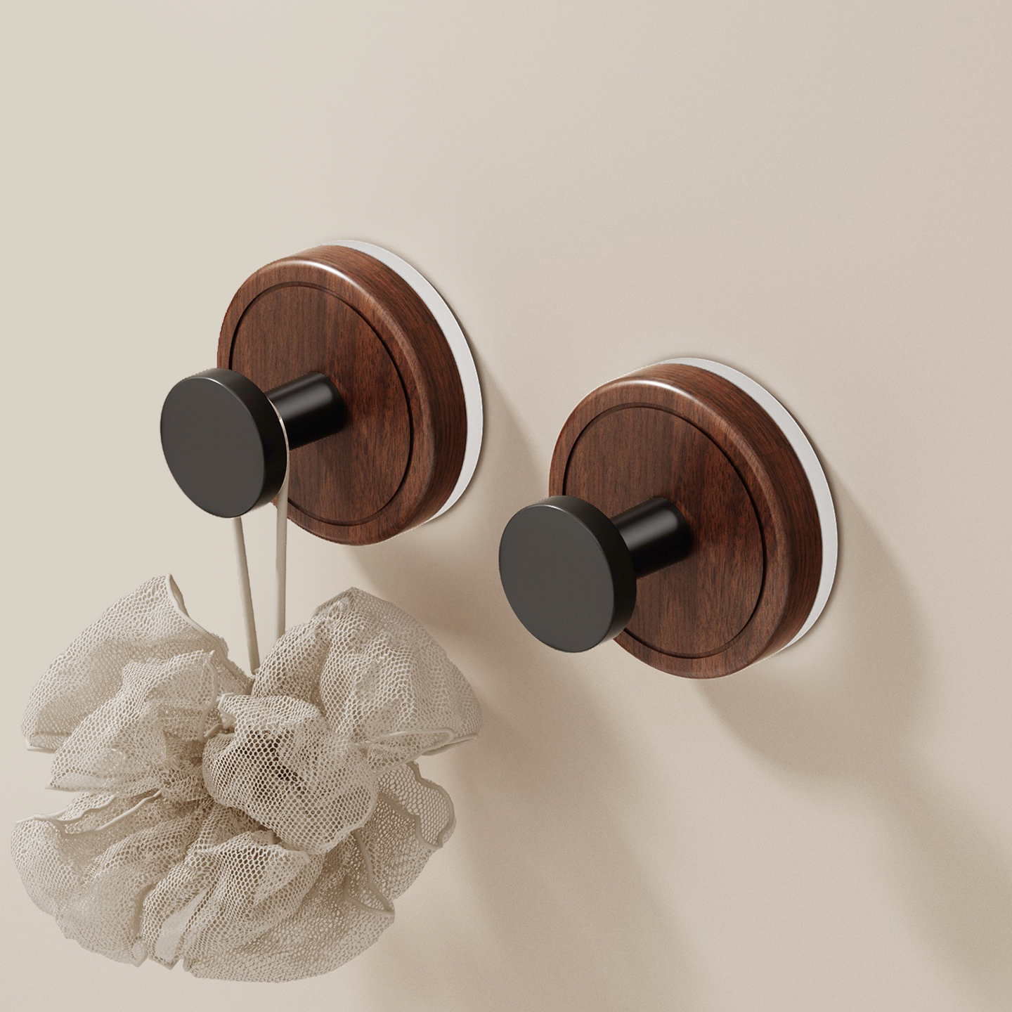 cmeo胡桃木吸盘挂钩门后挂衣钩化妆室强承重无痕浴室中古风黏钩