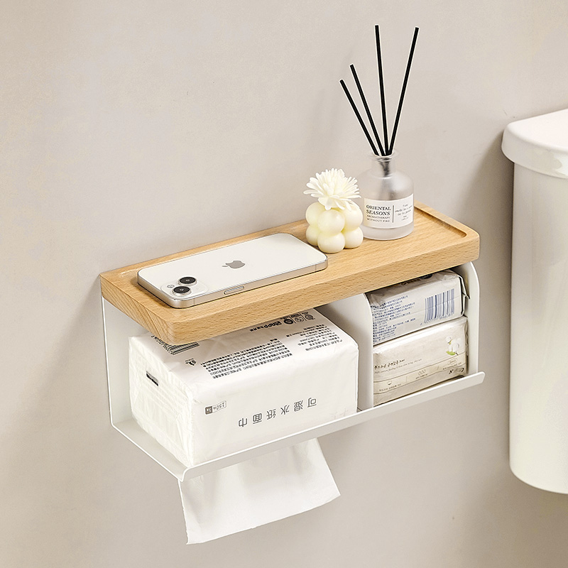 cmeo化妆室纸巾盒卫生纸盒壁式免打孔置物架收纳层架防水纸巾架浴