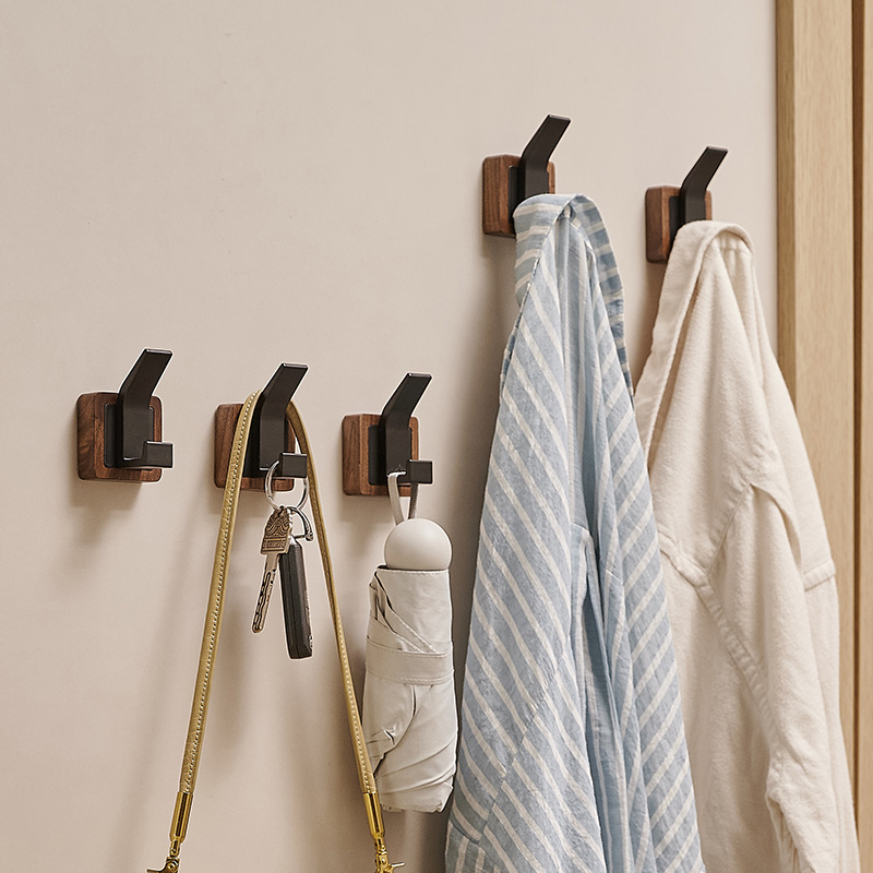 cmeo免打孔挂钩胡桃木粘胶强力浴室门后厨房卫生间墙壁上毛巾钩子